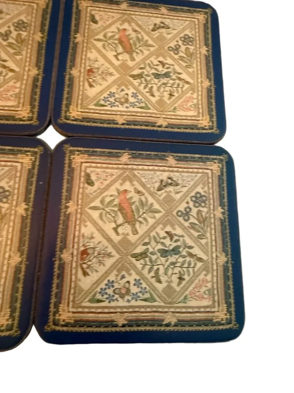 Pimentel Navy Gold Tapestry Bird Coasters Set of 6 Boxed Housewarming Women's